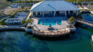 aerial view of the cottages pool and clubhouse