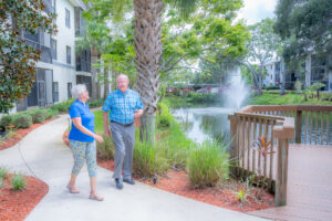 buena vida residents walking around campus