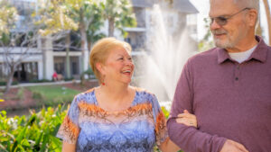 happy CCRC residents walking outside